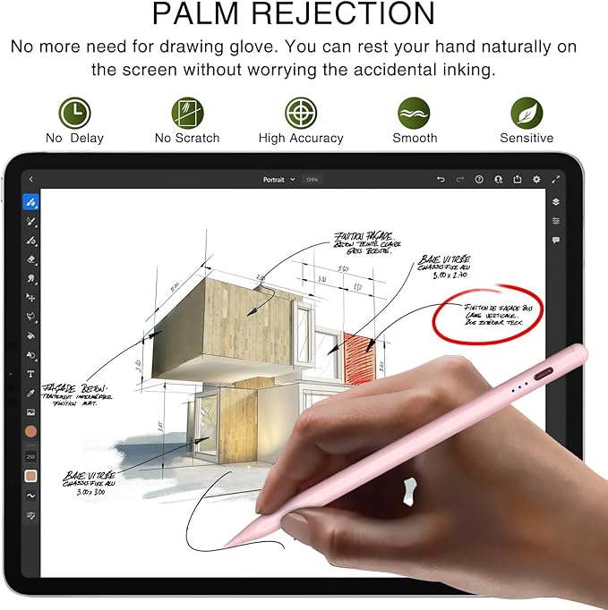 Pen for iPad 2018-2025, HATOKU 15 Mins Fast Charging Pencil 1st Gen with Tilt & Palm Rejection Compatible with iPad Air 3/4/5/M2/M3, iPad mini 5/6/7, iPad 6/7/8/9/10/11, iPad Pro 11"/12.9"/M4/M5(Pink)