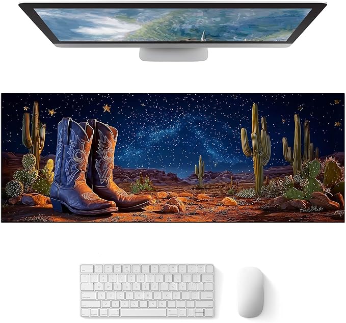 Large Mouse Pad Gaming Mousepad 31.5 x 11.8 Inch Keyboard Desktop Mat Diatomite XL Mouse Pad for Home and Office Desk Accessories with Western Desert Boots Night Sky Artwork Diatomite