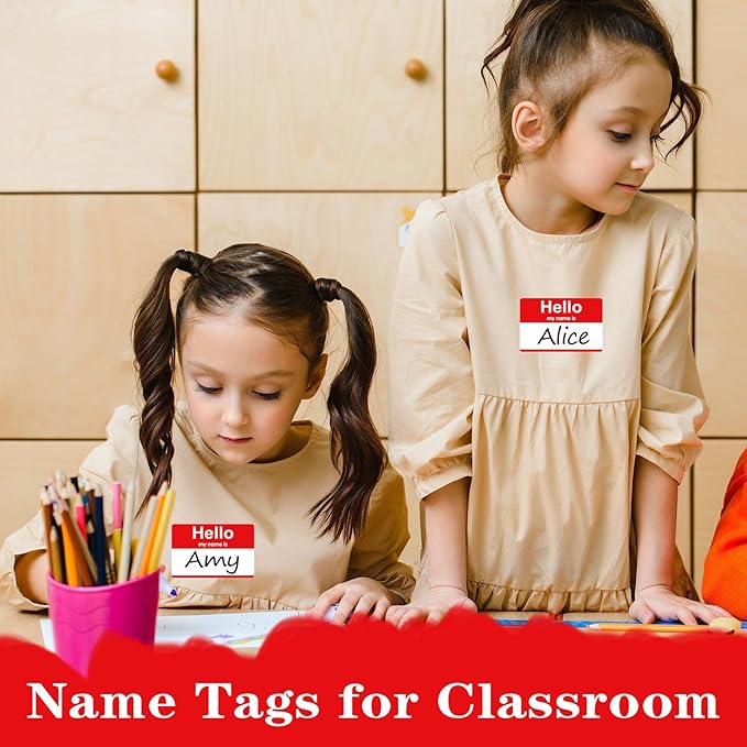 200 Pcs Name Tags Sticker, 3.5" x 2.25" Hello My Name is Stickers, Large Nametag Badge Red Adhesive Hello Name Tag Stickers Label for Office, Meeting, School, Teachers and Mailing