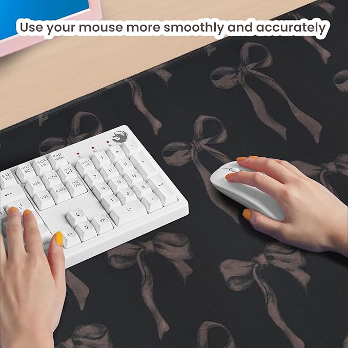 Black Bow Mouse Pad, Extra Large 31.5 x 15.7in Black Mouse Pad with Bows, Full Desk Mat Keyboard Mat Cute Girly Computer Pad Home Office Decor Desktop Cover, Non-Slip Rubber Base Gaming Mousepad