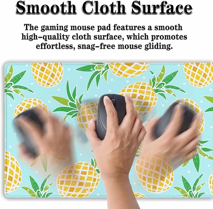 Computer Desk Mat Yellow, XXL Mouse Pads Large Desk Pads, Mouse Pad Gaming Non-Slip Rubber Base Waterproof with Stitched Edges, 35.4 X 15.7 inch for Work/Game/Office Watercolor Pineapple