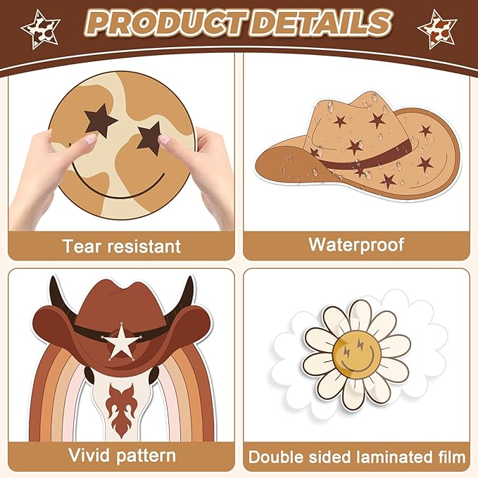 Western Cowboy Bulletin Board Decoration Set Retro Groovy Classroom Decorations Howdy Partners West Cowboy Themed Paper Cutouts for Classroom School Home Wall Chalkboard Office Party Decor Supplies