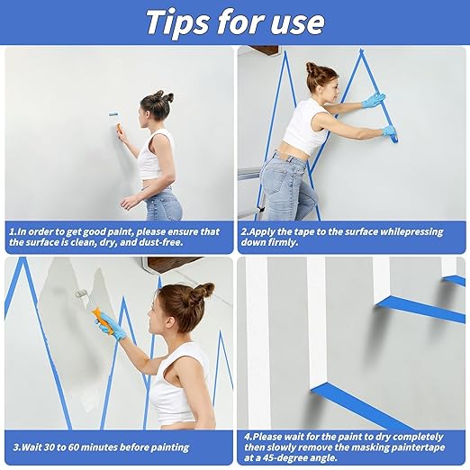 6 Rolls Blue Painters Tape Bulk 4 inch x 60 Yards, Total 360 Yd, Painters Masking Tape No Residue Wall Painting Tape Artist Tape Trim Edge Finishing Tape for Wall Painting Decoration DIY Supplies