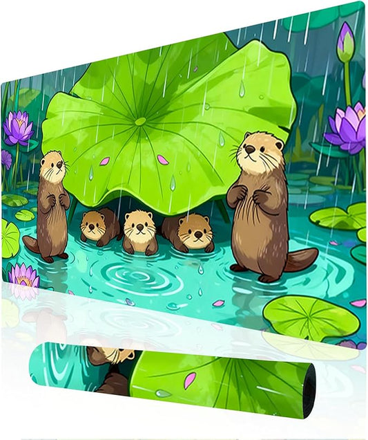 Nuxovilar Professional Large Mouse Pad & Computer Game Mouse Mat (35.4x15.7IN, Otters Under Lotus Leaf Art) (90 * 40cm Otters & Lotus Leaf)