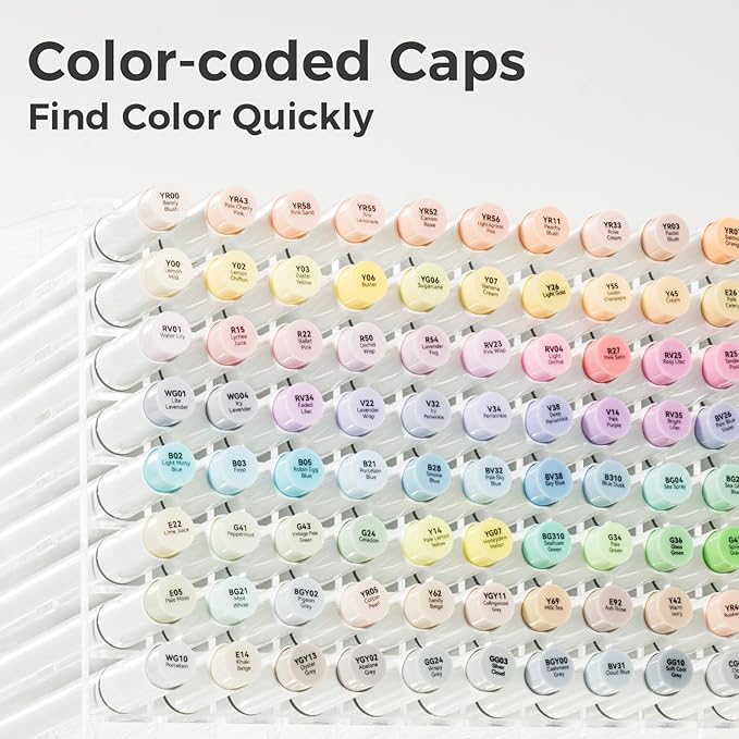 Ohuhu Pastel Alcohol Brush Markers - 48 New Pastel Colors - Blossoming - Alcohol Based Double Tipped Art Alcohol Markers for Artist Adults' Coloring Illustration - Brush & Fine Dual Tips - Honolulu B