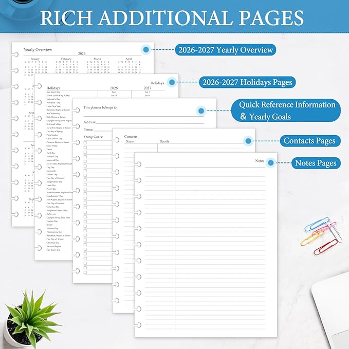 2026 Monthly Planner Refill, A4 Letter Size Planner Inserts for 11-Disc Discbound, 8.5"x11", Jan. 2026 - Dec. 2026, 12 Monthly Calendars with Laminated Tabs