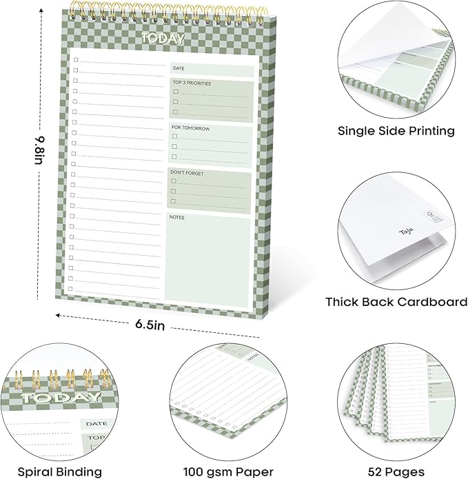 To Do List NotePad, Aesthetic To Do List Notebook for Work With 52 Sheet For Daily Tasks and Goal Setting, Undated Daily Planner Perfect for Office, Home and School Supplies - Mint Checkered
