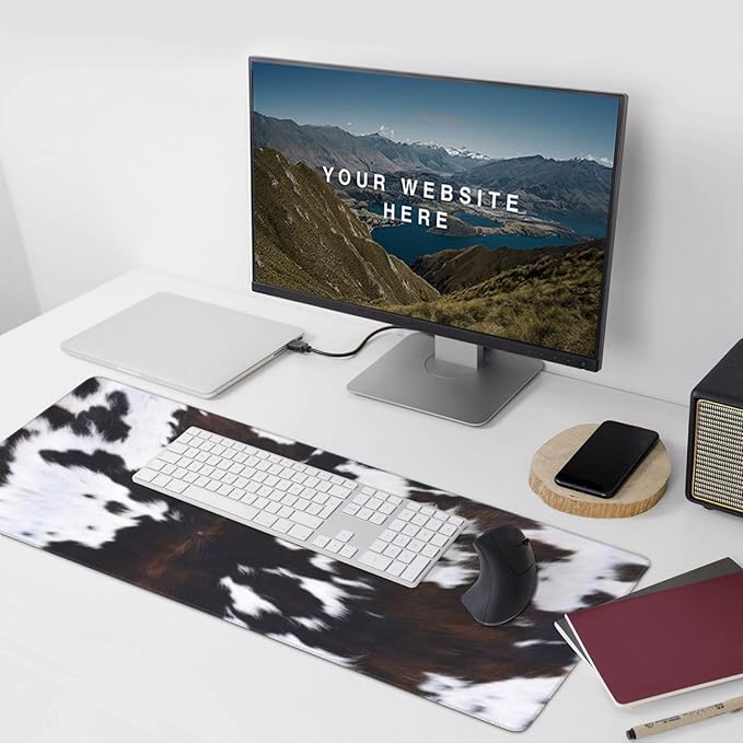 Gaming Mouse Pad, Large Non-Slip Rubber Base Mousepad, Keyboard Mouse Mat, Desk Pad with Stitched Edges,35.4x15.7inch, Brown Cowhide