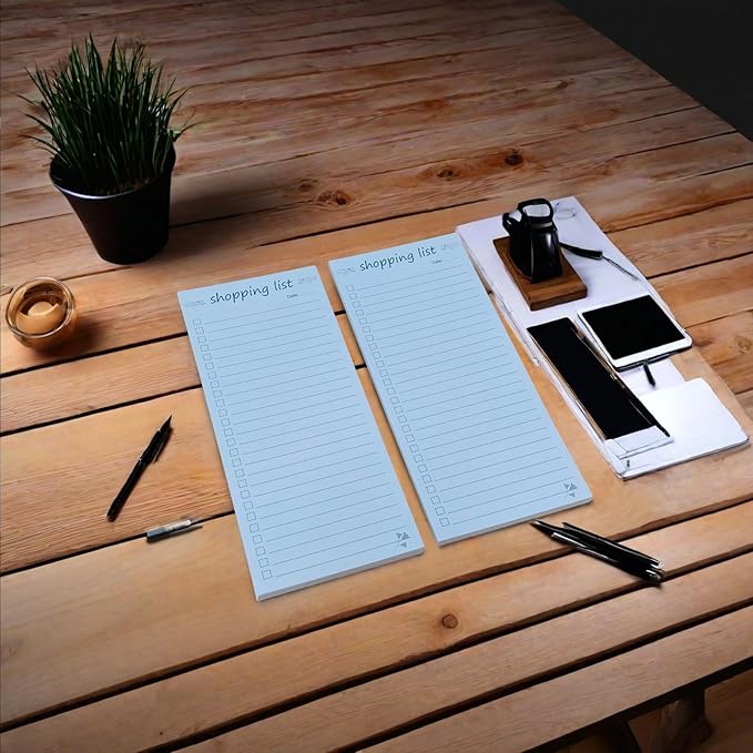 Shopping List Notepad, Grocery List Task Planner Writing Pad, 2 Pack 3.7x8.5, Store, Market, Pad for Planning, Simple Stylish To-Dos Memo Pad for Planning, Tasks, Appointments, Reminders, Home, Office - 50 Sheets per Pad (Shopping List, 3.7" x 8.5")