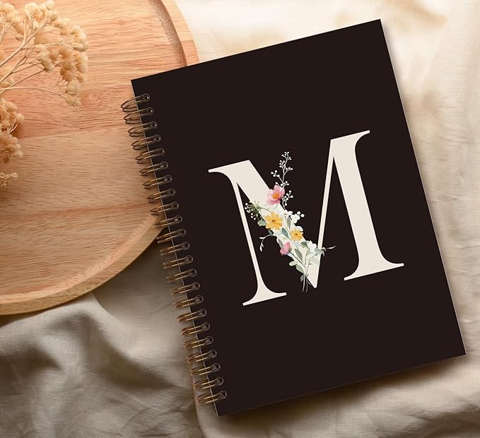 Trendy Personalized Journal Hardcover Spiral Notebook,Black Initial Letter M Notebook,Monogrammed Gifts for Women Teen Girl,College Ruled Hardcover Spiral Notebook 5.5 x 8.3