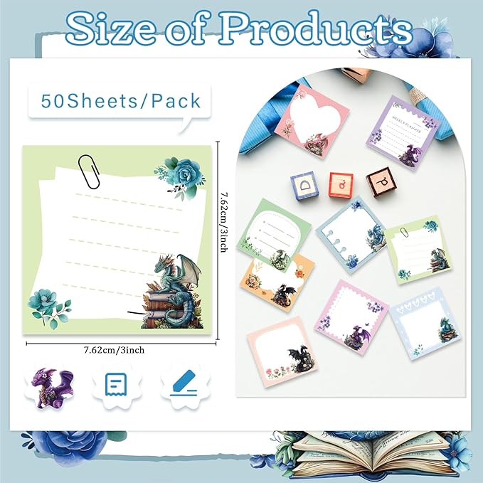 Dragon Sticky Notes Gifts - 9 Pack Colorful Dragon Notepads 3x3 Inch Gifts, Funny Animals Self-Adhesive Memo Pads Office School Supplies for Students Coworkers (450 Sheets)
