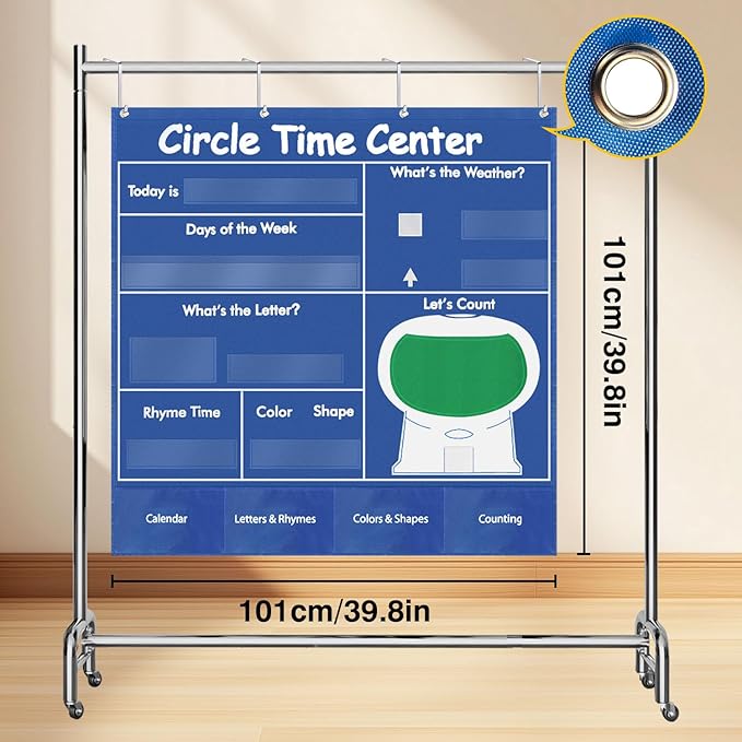 Circle Time Learning Center, Teaching Shape Circle Time Pocket Chart with 221 Cards, Educational Pocket Chart Teaching Materials, Learning Calendar Weather Counting Letter Color Shape etc