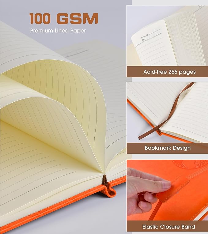 Lined Journal Notebook for Women Men,256 Pages A4 Large Hardcover Leather Journals for Writing,Travel,Business,Work,School,College Ruled Notebooks for Note Taking, Diary Notepad 8.6"×11"