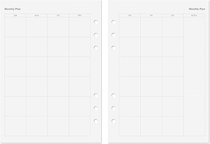 Discagenda Planner Insert Refills 6-Hole Ringbound 54 Sheets 120gsm 80lb 5.8x8.3in (Monthly, A5)