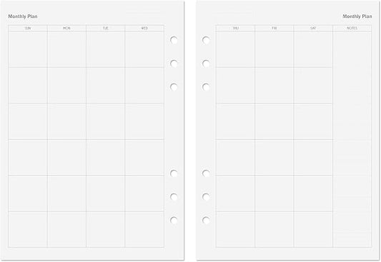 Discagenda Planner Insert Refills 6-Hole Ringbound 54 Sheets 120gsm 80lb 5.8x8.3in (Monthly, A5)