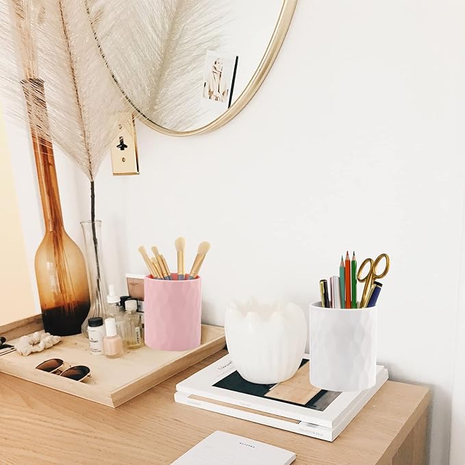Pen Holder,Nordic Style Silicone Waterproof Pencil Holder for Desk Simple&Modern Minimalist Makeup Organizer Multifunctional Office Supplies for Home,Kids and School (White)