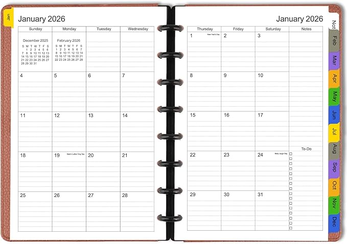 Tiankool 2026 Planner Refill for A5 8-Hole Discbound Binder,Weekly & Monthly Planner Inserts Runs from Jan 2026 to Dec 2026, 5-3/4" x 8-1/4"