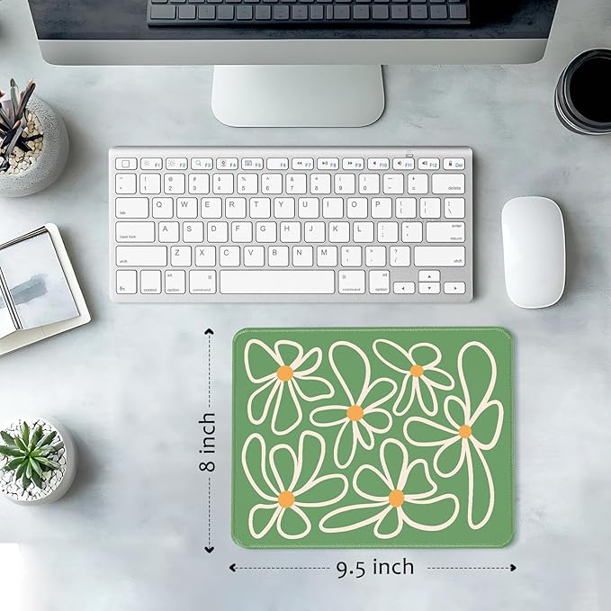 Green Daisy Flower Desk Pad Mat with Stitched Edges and Non-Slip Rubber Base, Premium-Textured Mouse Pad for Laptop, Computer & PC, Gaming & Working, Waterproof Mousepad