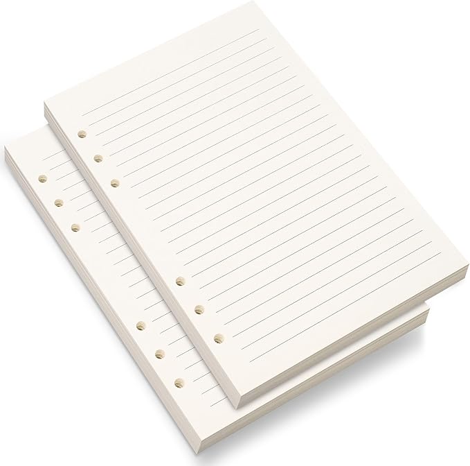 A5 Lined Paper,6 Holes Refill Paper for A5 Planner Binder, 8mm Ruled Loose Leaf, 80 Sheets/160 Pages,5.6x8.3 Inch,Beige (2)