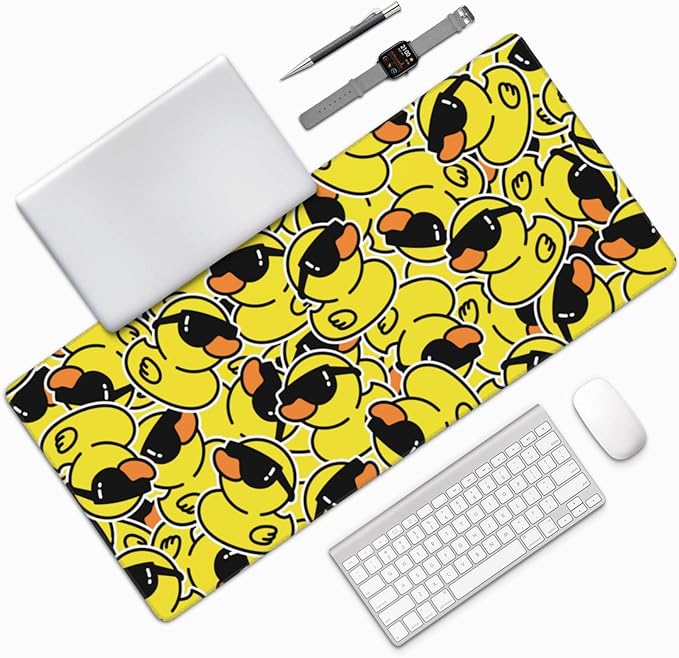 Cartoon Rubber Duck with Sunglasses Mouse Pads XXL Extended Mousepad with Stitched Edges Non-Slip Rubber Base Computer Keyboard Pad Desk Mat for Home Office Desk Decor, 35.4" X 15.7"