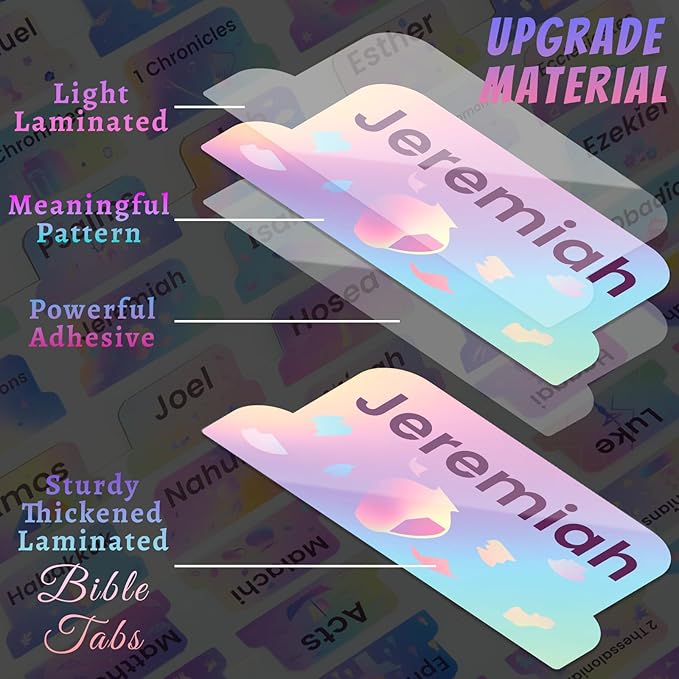 Bible Tabs with Unique Stickers, Laminated Bible Tabs for Women & Men, Christian Gifts, Large Print Bible Tabs for Easy Navigation, Bible Book Index Tabs Labels, Bible Study Supplies, Rainbow4 SQ2