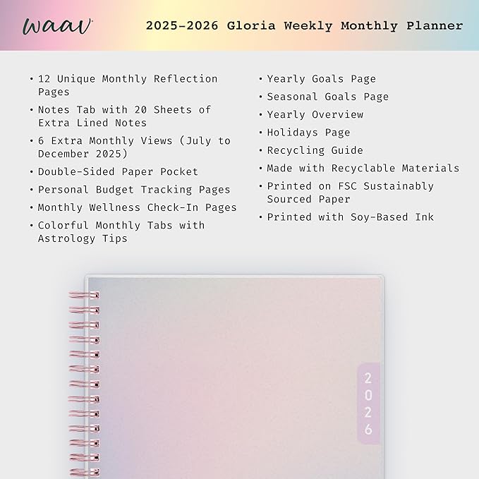 Blue Sky WAAV 2026 Weekly and Monthly Planner Calendar, January 2026 - December 2026, 5.875" x 8.625", Flexible Cover, Durable Twin Wire Binding, Storage Pocket, Includes 20 Notes Sheets, Gloria