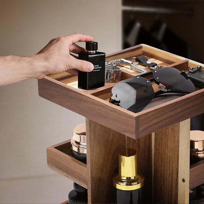 EXIN DECHEN Cologne Organizer for Men,Cologne Stand,3 Tier Wooden Perfume Shelf with Rotate,Desk Organizer,Gifts for Dad From Wife,Husband Boyfriend Birthday Gift Ideas,Gifts for Men