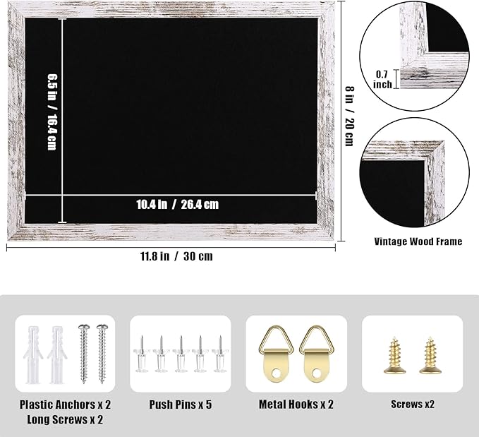 Black Felt Bulletin Board, Small Decorative Hanging Bulletin Boards for Walls with White Wooden Frame, 11.8"x8.6" Pin Board Vision Board for Office Home Kitchen School with Pins(2230,BK,1p)