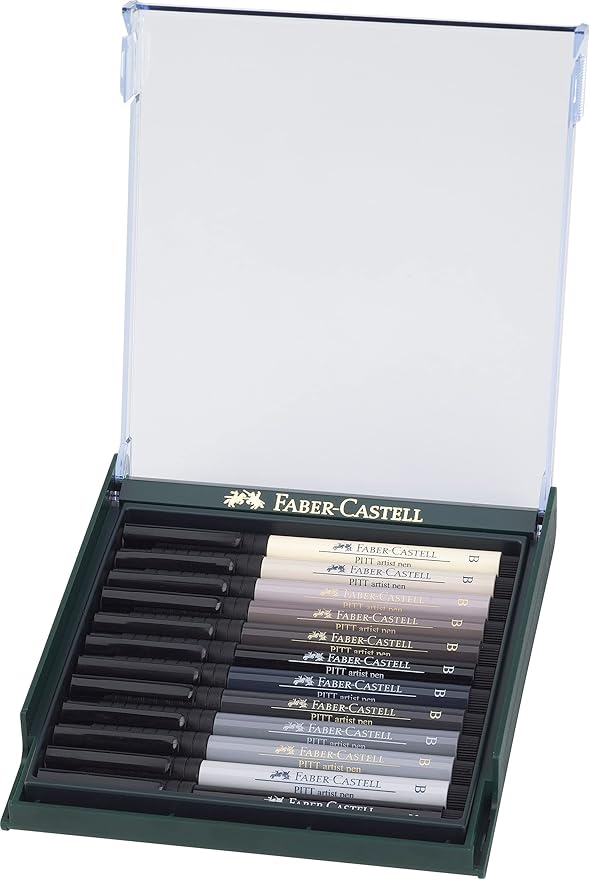 Faber-Castell PITT Artist Brush Pen Set of 12 Grey Colours In a Robust Workstation