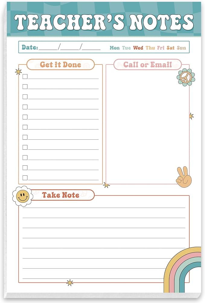 Teacher Gifts, Gifts for New Teachers, Boho Groovy Teacher Notepad, To-Do List Notepad, Stationery Must-Have Supplies for Preschool, Elementary, Middle, and High School Teachers