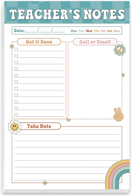 Teacher Gifts, Gifts for New Teachers, Boho Groovy Teacher Notepad, To-Do List Notepad, Stationery Must-Have Supplies for Preschool, Elementary, Middle, and High School Teachers