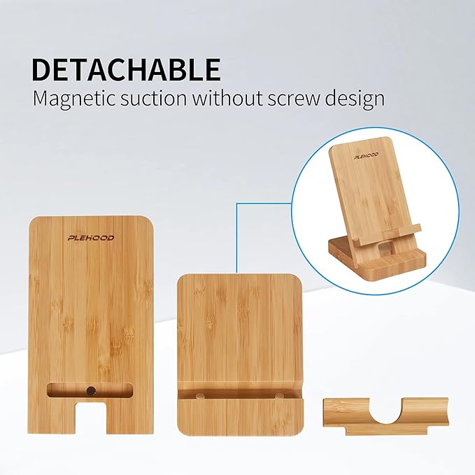 Wood Phone Stand, Desktop Wooden Phone Holder, Portable Office Phone Stand for Desk, Wood ipad Stand, Compatible with iPhone & All Cell Phones (Bamboo)