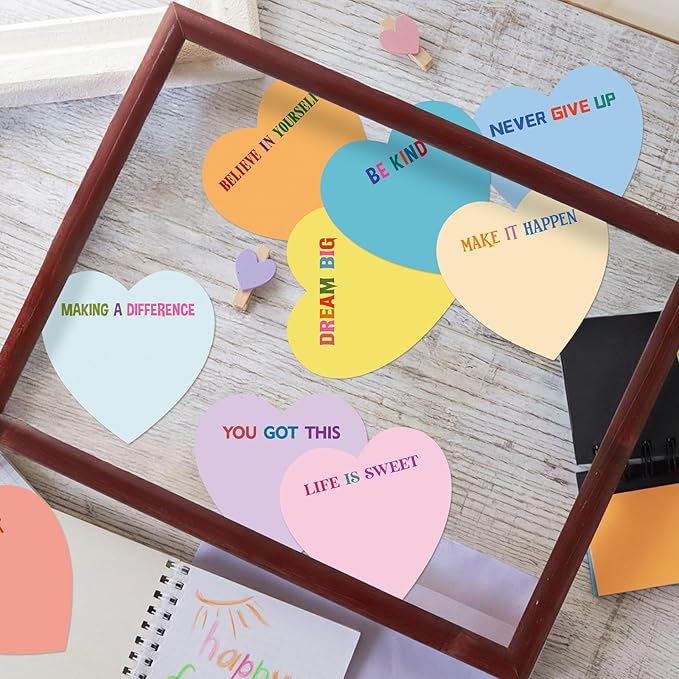Teling 24 Pack Valentine's Day Sticky Notes Heart Shape Sticky Notes 3 x 3 Inch Motivational Notepads Bulk Cute Memo Pads for Galentines Party Gifts School Office Supplies (Pastel)