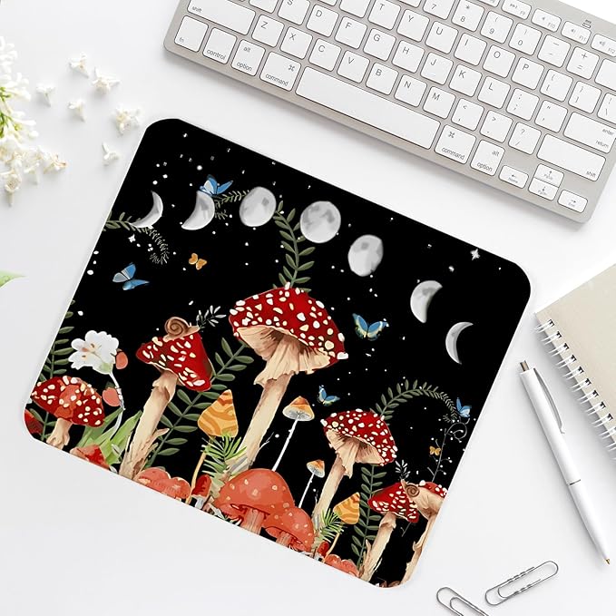 Cute Mushroom Square Mouse Pad,Non-Slip Rubber Base Mouse Pad,Home Office Decoration Desktop Accessory,Laptop Mouse Pad for Office Laptops,9.4x7.8x0.12inch 2