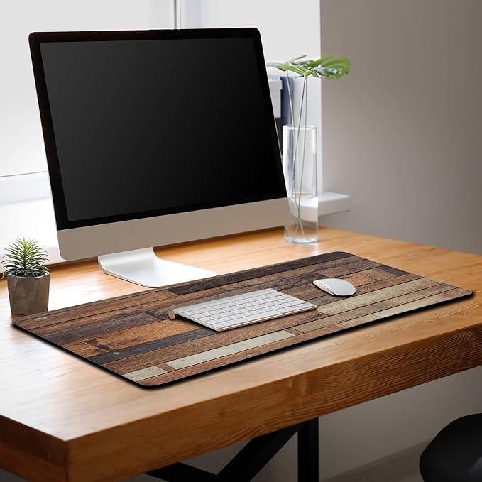 Computer Desk Pad, Gaming Mouse Pad Large Mousepad, The Mousepad Non-Slip Rubber Base Waterproof with Stitched Edges, 35.4 X 15.7 inch for Work/Game/Office/Home Old Wood Plank Background