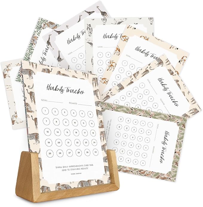 Habit Tracker Calendar - Made in USA, Designed by Local Artist, Motivational 30 day monthly challenge - Tool and gift for Productivity, Self-growth (Habit Tracker-Animal, U-Stand)