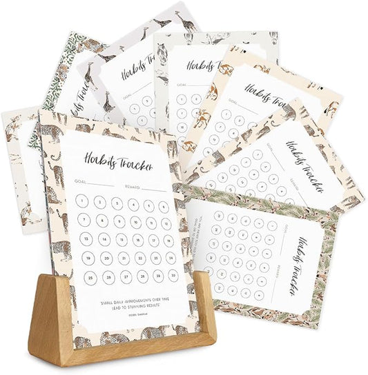 Habit Tracker Calendar - Made in USA, Designed by Local Artist, Motivational 30 day monthly challenge - Tool and gift for Productivity, Self-growth (Habit Tracker-Animal, U-Stand)