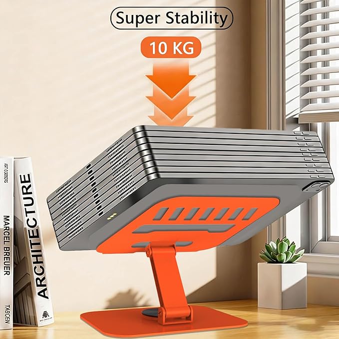 Metal Tablet Stand, Adjustable 360° Rotation Tablet Holder Compatible with 4-16" Tablet Such as iPad Pro Air, iPad mini, Tab S10 Ultra (Orange)