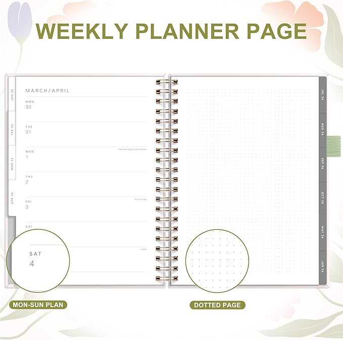 And Per Se 2026 Planner with Pattern, A4 Size-Daily, Weekly & 18-Monthly Planner, Daily Schedule, Monthly Tabs, 100 GSM Thick Paper(Botanical Floral)