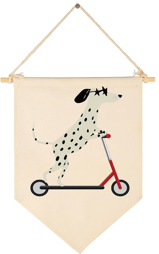 Dalmatian Scooter Banner Wall Decor,Animal Nursery Toddler Baby Boys Kids Room Pennant Decor-Flag Sign Wall Art Gifts-Reading Room Bedroom Playroom Poster Gift