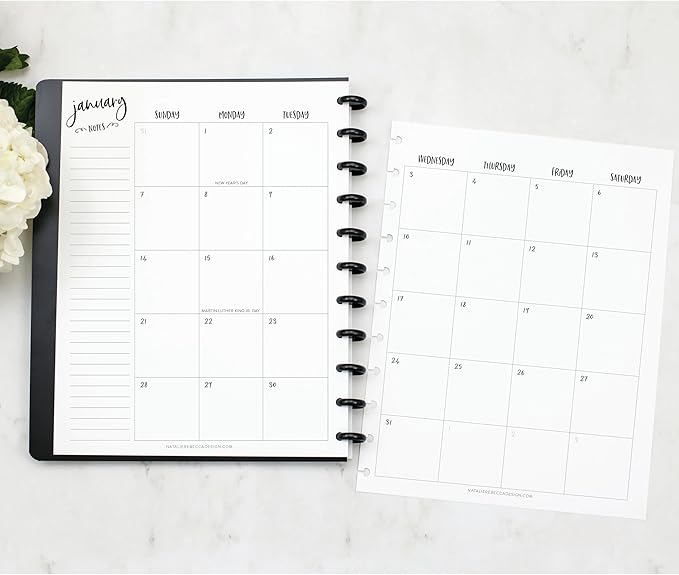 BetterNote 2026 Monthly Calendar Refill Fits Discbound Notebooks, Fits Big Happy Planner, Levenger Circa, Arc Staples, TUL Office Depot, InkWell Press (Whimsy, 11-Disc, 8.5"x11")