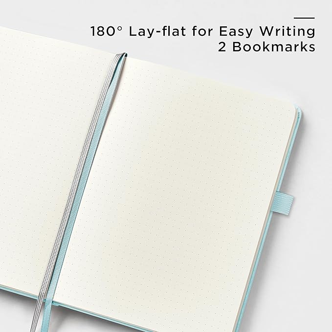 &And Per Se Dotted Journal Notebook (5 Packs), A5 Hardcover Leather Dotted Journal, 160 Pages 100 gsm Thick Paper, 3 Sheets of Stickers Included- 5.7'' x 8'' (Cyan