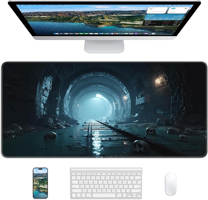 XL Gaming Mouse Pad, 31.5x17.5'' Large Desk Mat with Anti-Slip Rubber Base & Stitched Edges for Gaming, Office, Home - Dark Tunnel