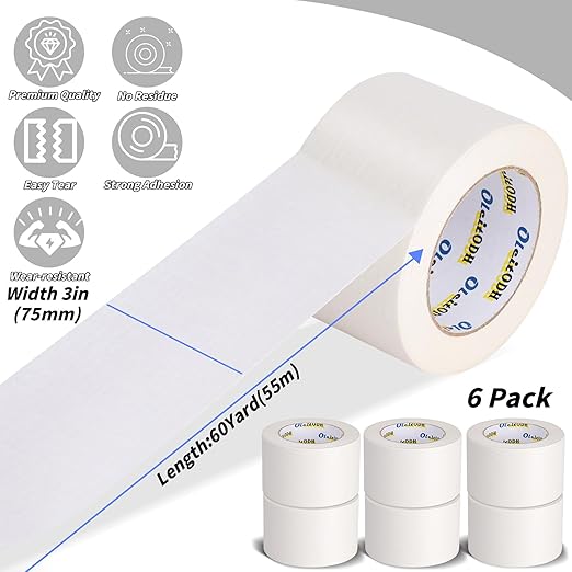 6 Rolls White Painters Tape Bulk 3 inch x 60 Yards, Total 360 Yd, Painters Masking Tape No Residue Wall Painting Tape Artist Tape Trim Edge Finishing Tape for Wall Painting Decoration DIY Supplies