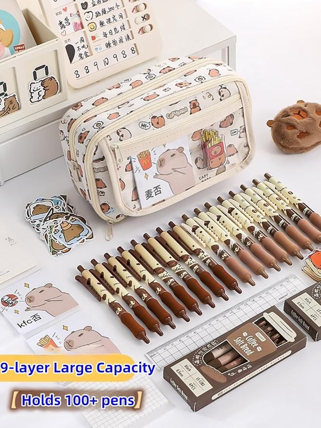 Cute Kawaii Pencil Case Pouch Cartoon Pen Box Holder Organizer for Office Workspace Supplies Desk Accessories Travel Essentials Aesthetic Trendy Cool Stuff Gift Large Capacity (Black Cat)
