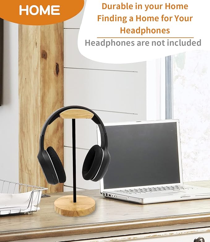 Headphone Stand Nature Wood & Aluminum Headset Hanger Mount Hook Gaming Holder Desktop Earphone Artful Functional Craftmanship Stand for All Headsets with Solid Wooden Base