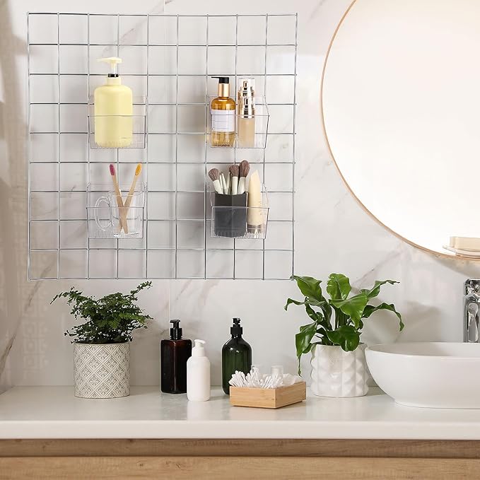 4 Pack Gridwall Baskets Hanging Gridwall Clear Acrylic Grid Wall Panels Bins Applicable to 3-inch Grid Board for Organizing Storage Display Kitchen Home Office Garage Bathroom(Classic Style)