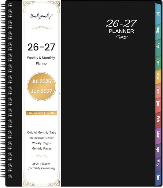 Planner 2026-2027- 2026-2027 Planner Weekly and Monthly, Academic Planner 2026-2027, JUL. 2026 - JUN. 2027, 9" x 11", Weekly Monthly Planner with Colorful Tabs, Waterproof Cover, Twin-wire Binding, Back Pocket - Black