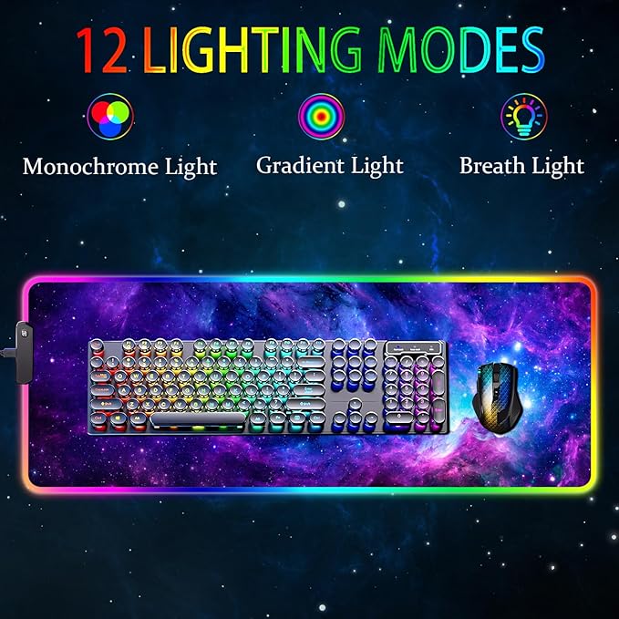 RGB Gaming Mouse Pad, Large Mousepad with Led Light, Gaming Accessories Keyboard Pad for Desk, Non-Slip Rubber Base Big Mouse Mat for Gamer, 31.5 X 11.8 Inch, Purple Galaxy