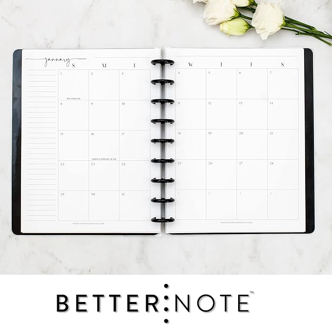 BetterNote 2026 Monthly Calendar Refill Fits Discbound Notebooks, Fits Classic Happy Planner, Levenger Circa, Arc Staples, Talia, TUL Office Depot, InkWell Press (Modern, 9-Disc, 7"x9.25")